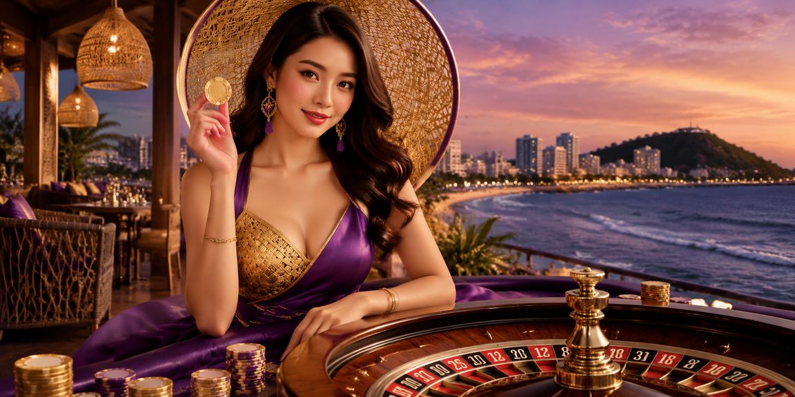 Cảnh đêm sống động tại một sòng bài và khu giải trí trực tuyến theo phong cách Việt Nam hiện đại